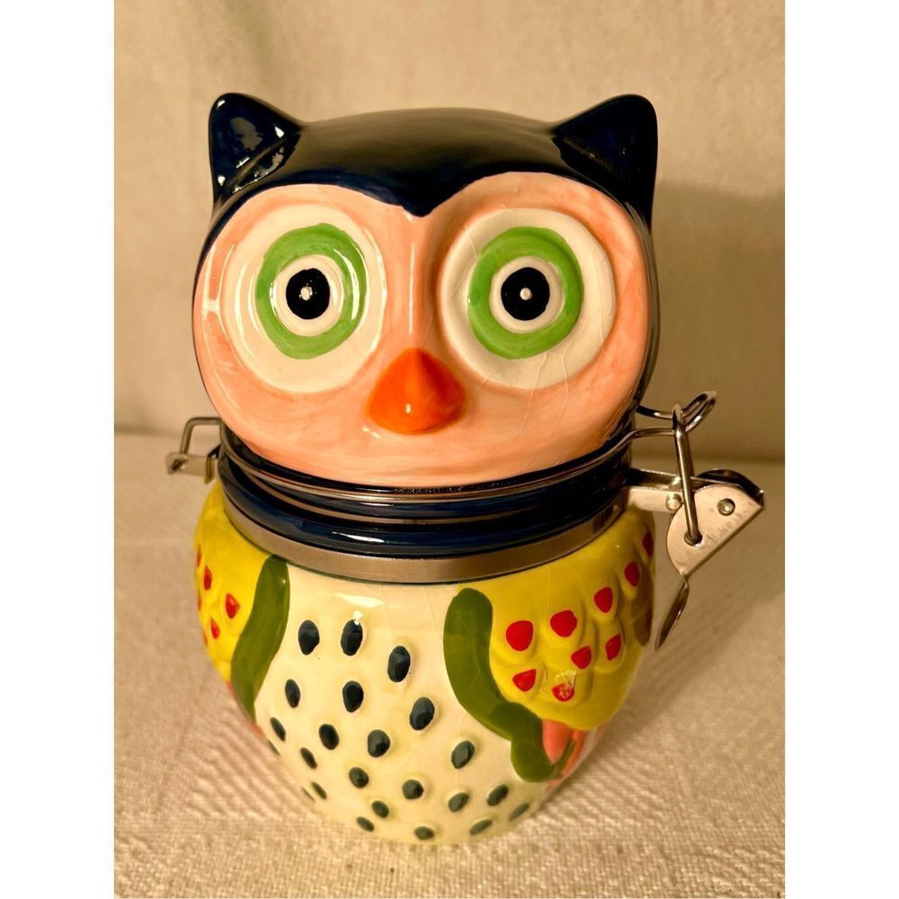 Boston Warehouse Hinged Ceramic Jar Artsy Owl Collection Hand-Painted